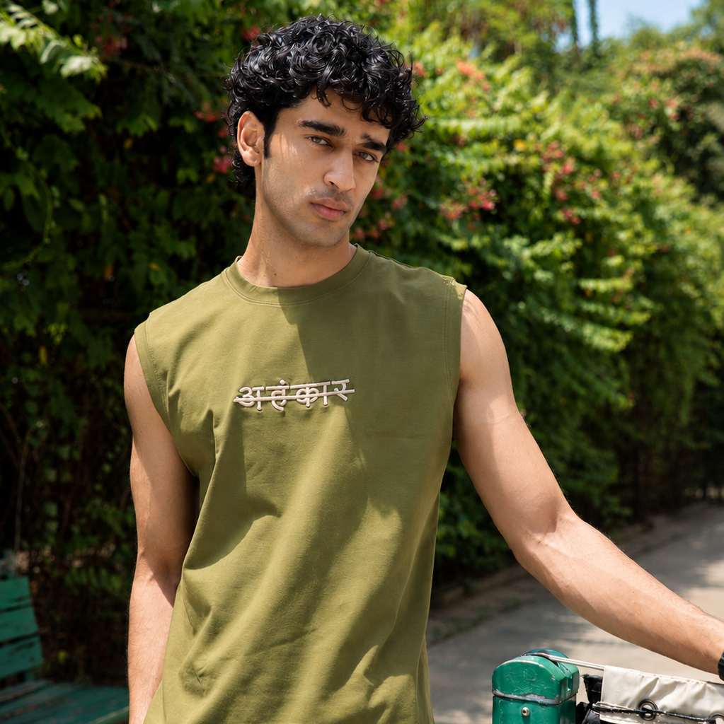 OLIVE GREEN EMBROIDERED TANK