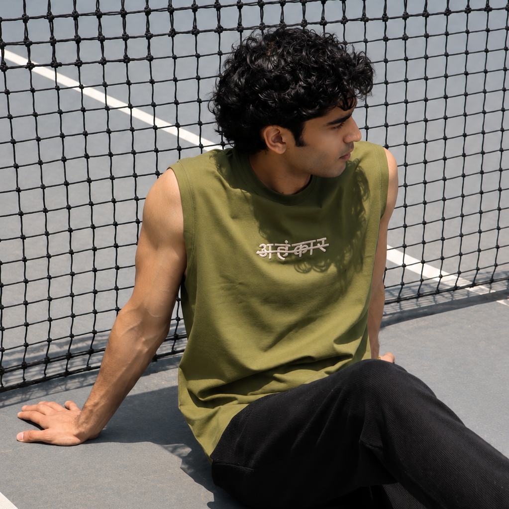 OLIVE GREEN EMBROIDERED TANK